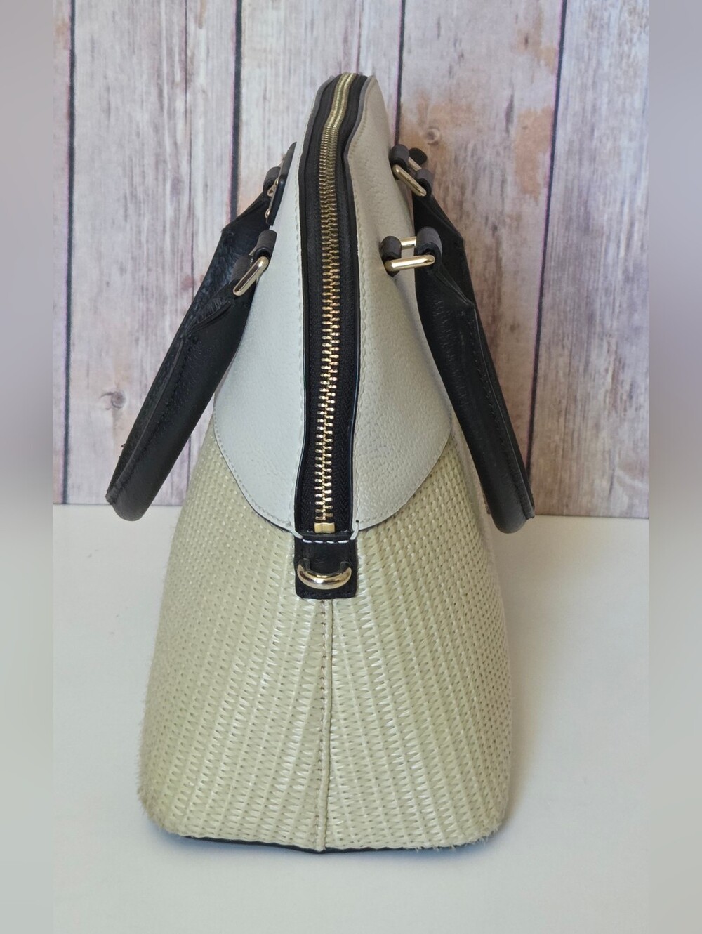 kate spade Cream & Black Dome Satchel with Woven Base - Picture 16 of 16